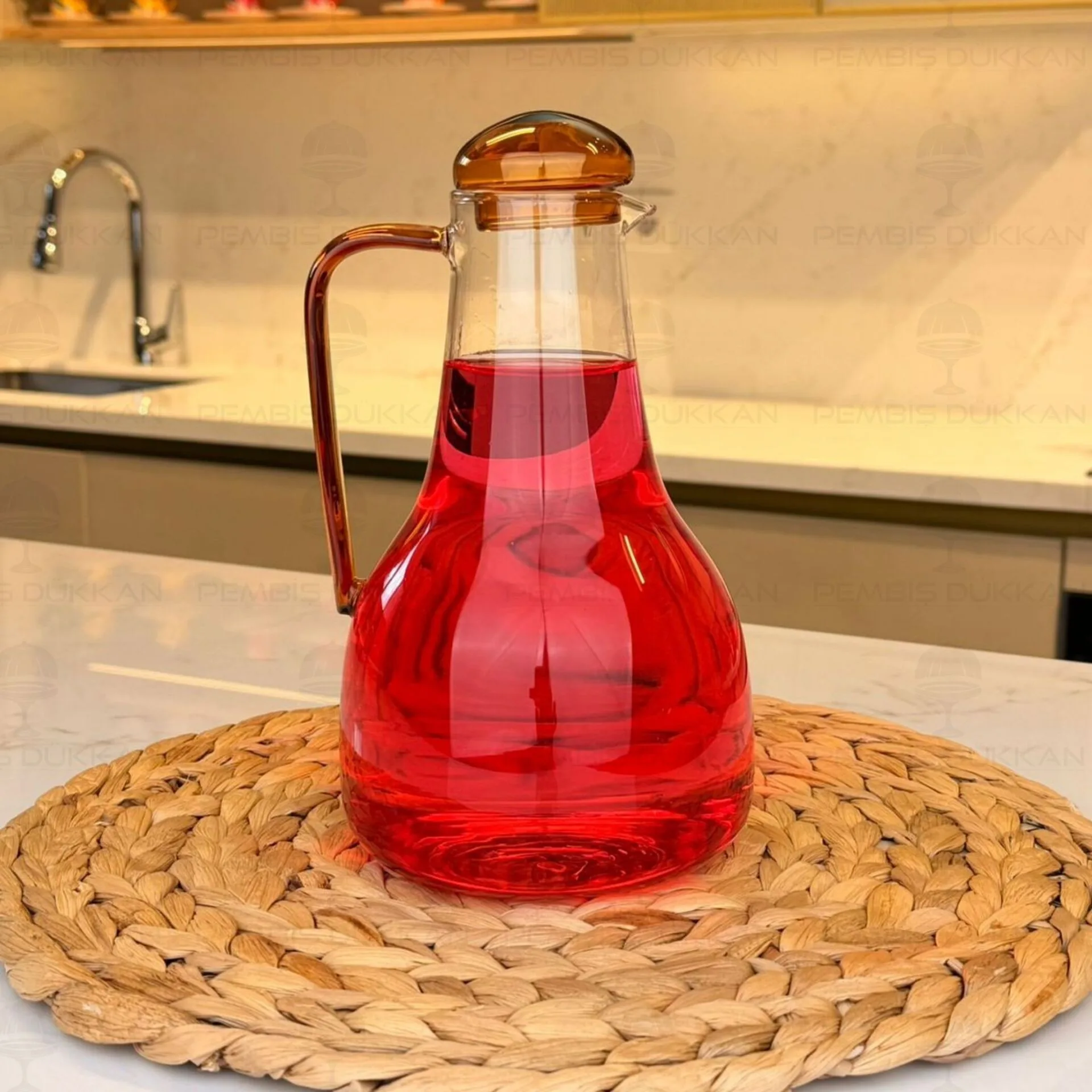 1300ML CAM AMBER KAPAKLI BOROSİLİKAT CAM SÜRAHİ (76986)