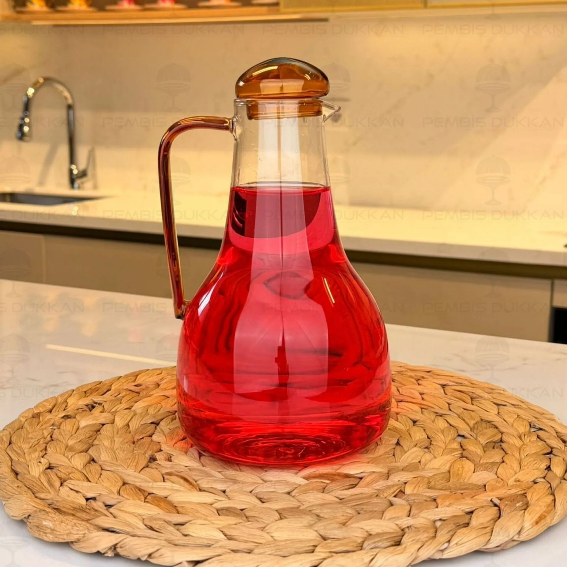 1300ML CAM AMBER KAPAKLI BOROSİLİKAT CAM SÜRAHİ (76986)