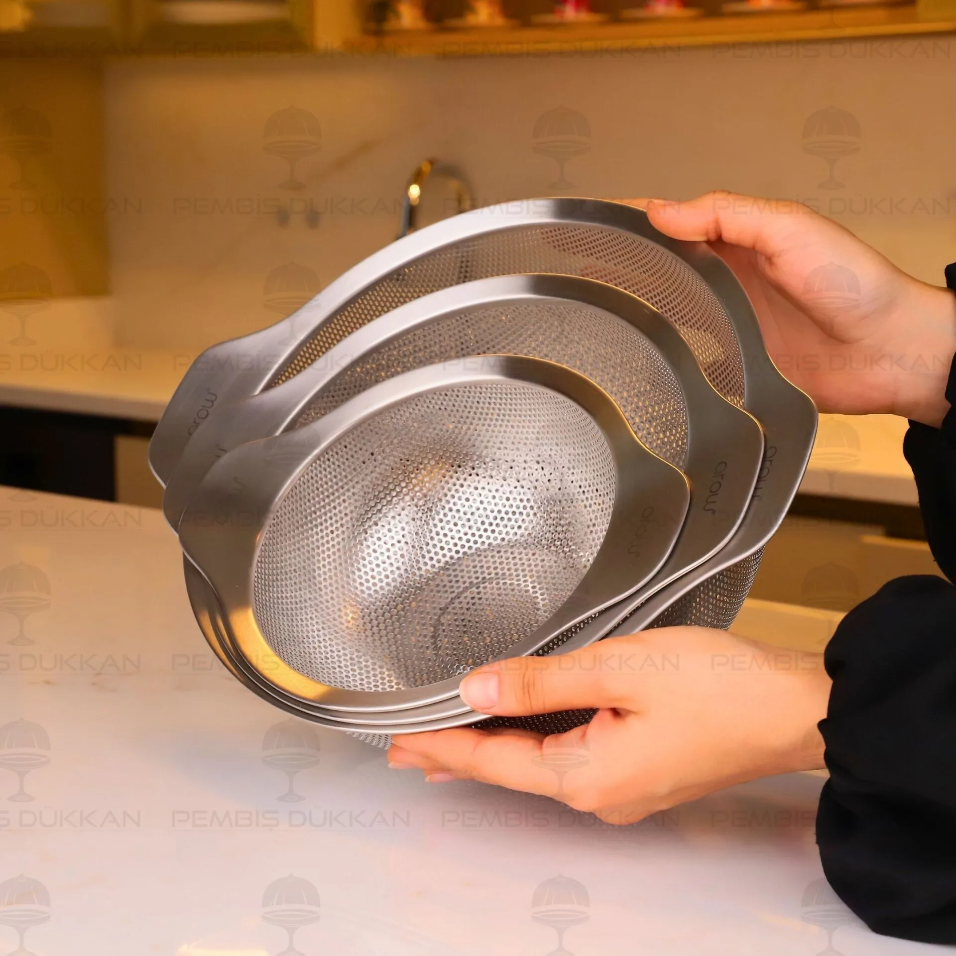16-20-24CM SIEVE 3LÜ 18/10 PASLANMAZ ÇELİK SÜZGEÇ SET