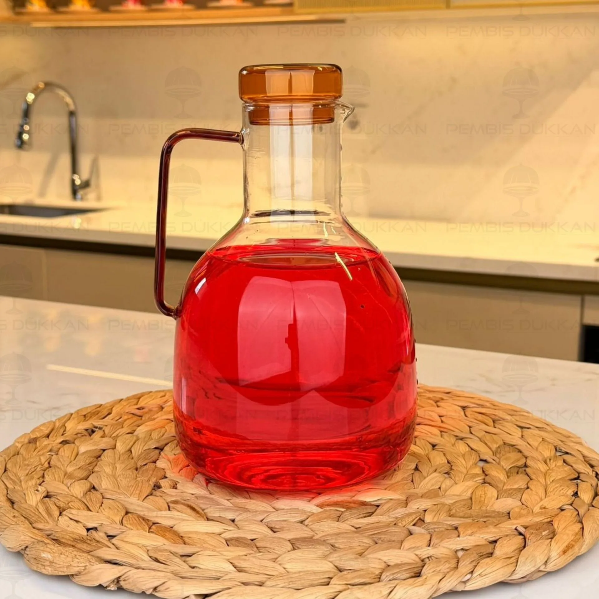 1800ML CAM AMBER KAPAKLI BOROSİLİKAT CAM SÜRAHİ (76982)