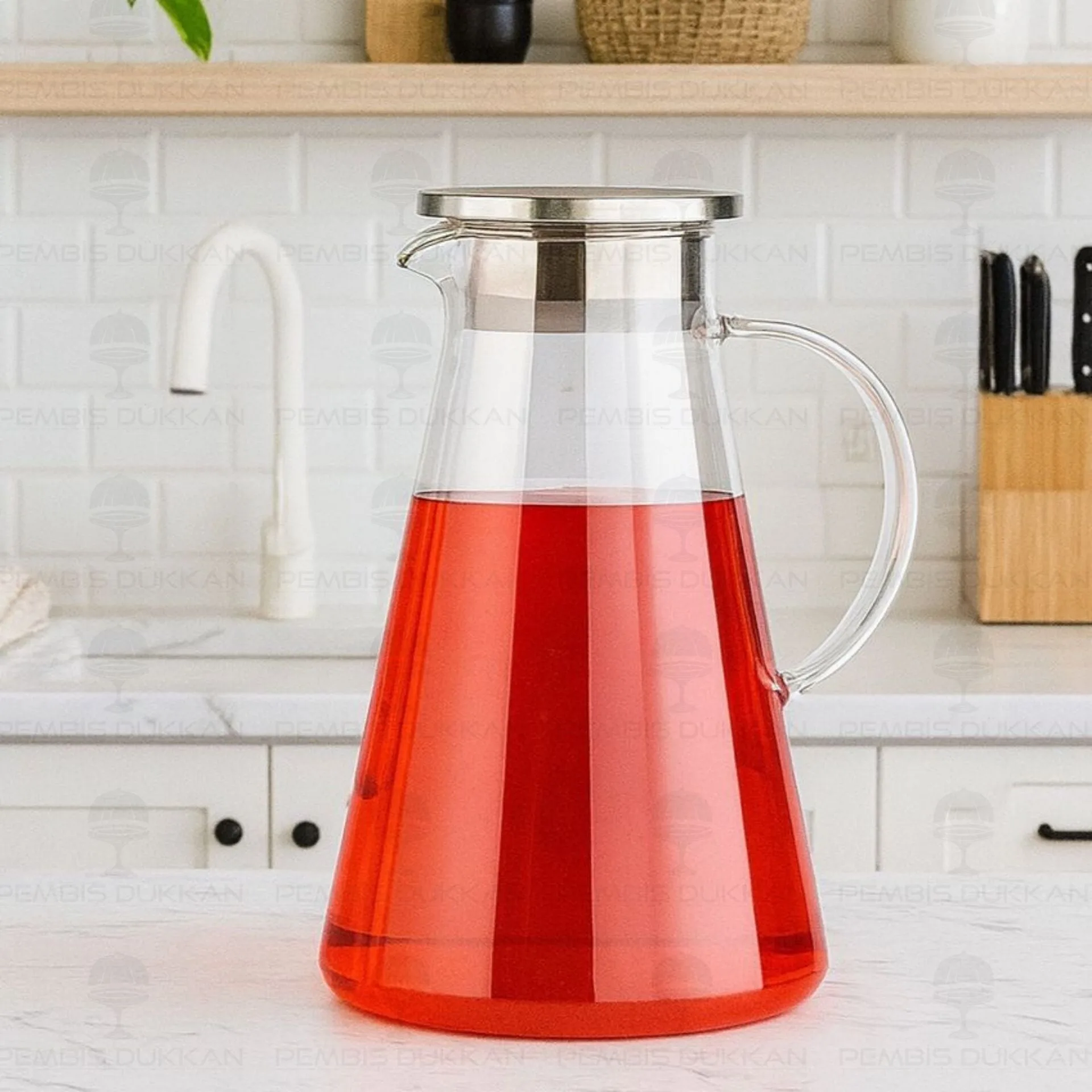 1800ML GUSTO, METAL KAPAKLI BOROSİLİKAT CAM SÜRAHİ (1J15)