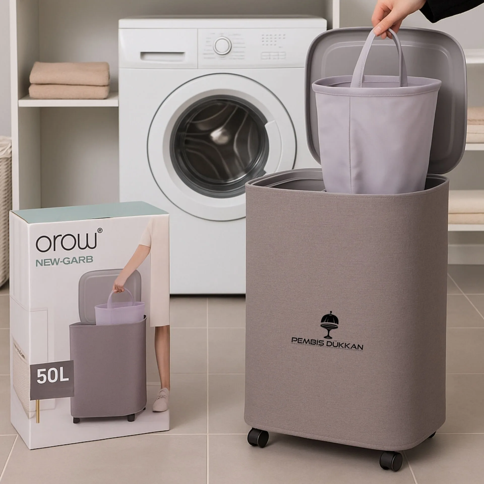 2 BÖLMELİ NEW GARB, KÜÇÜK 50 LT PREMİUM ÇAMAŞIR SEPETİ