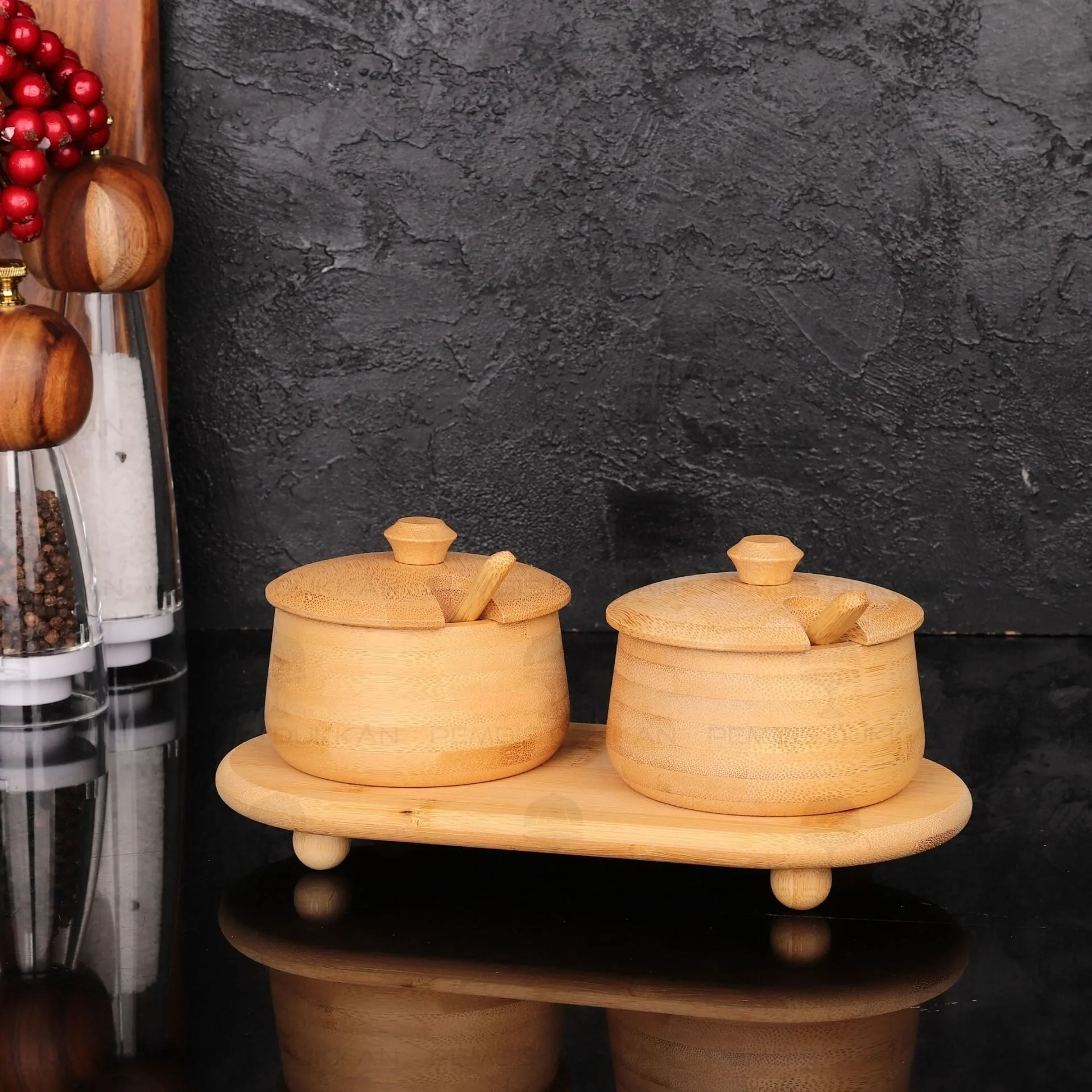2Lİ BAMBU MELİA BAHARATLIK & REÇELLİK SET (7B184-1526)