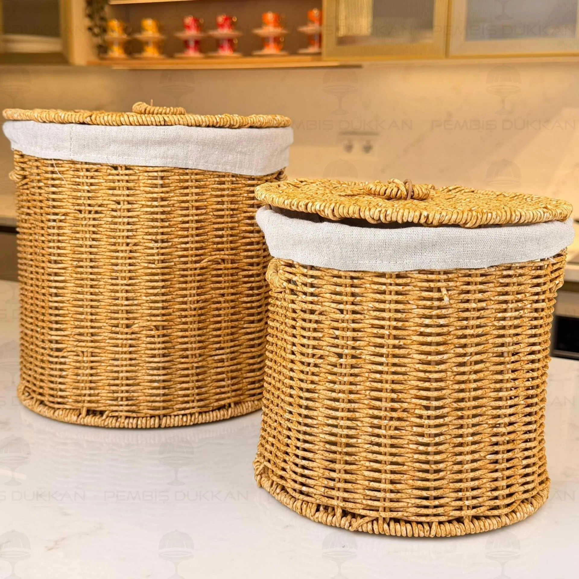 2Lİ RATTAN, YUVARLAK BEZLİ PATATES - SOĞAN SEPETİ