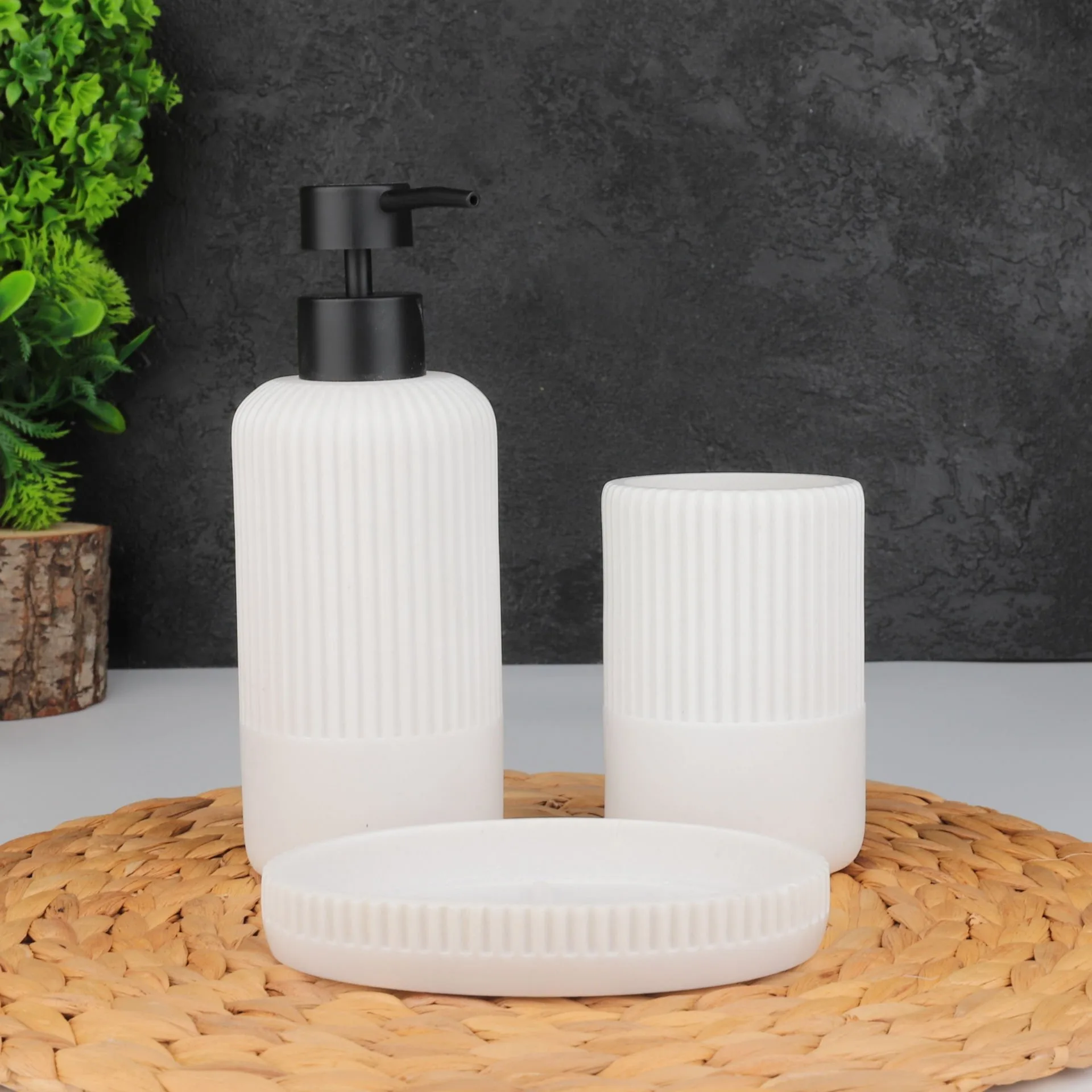 3LÜ BEYAZ POLYRESİN, BANYO SABUNLUK SET (56792)