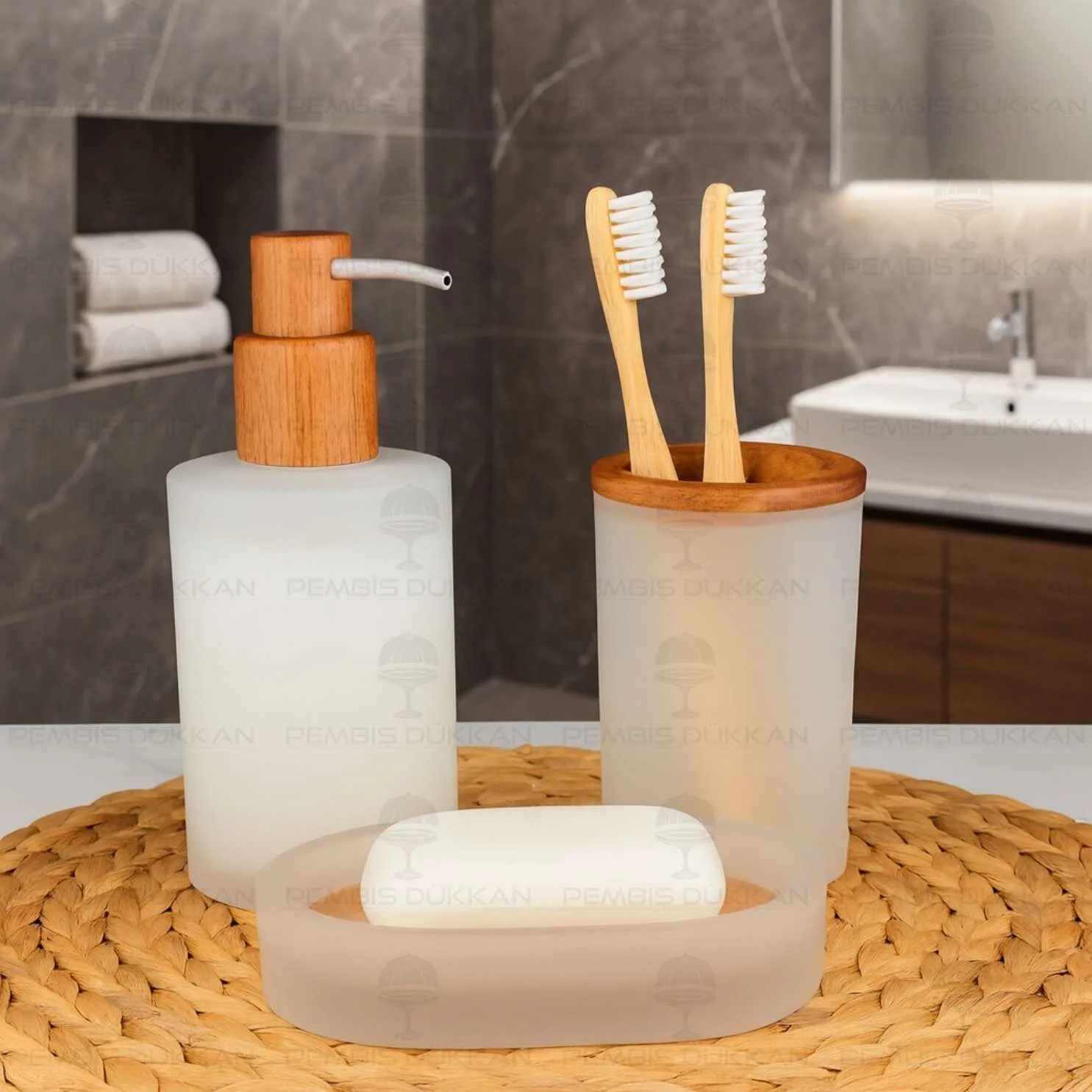 3LÜ BUZLU CAM, BOHEM SABUNLUK SET (56797)