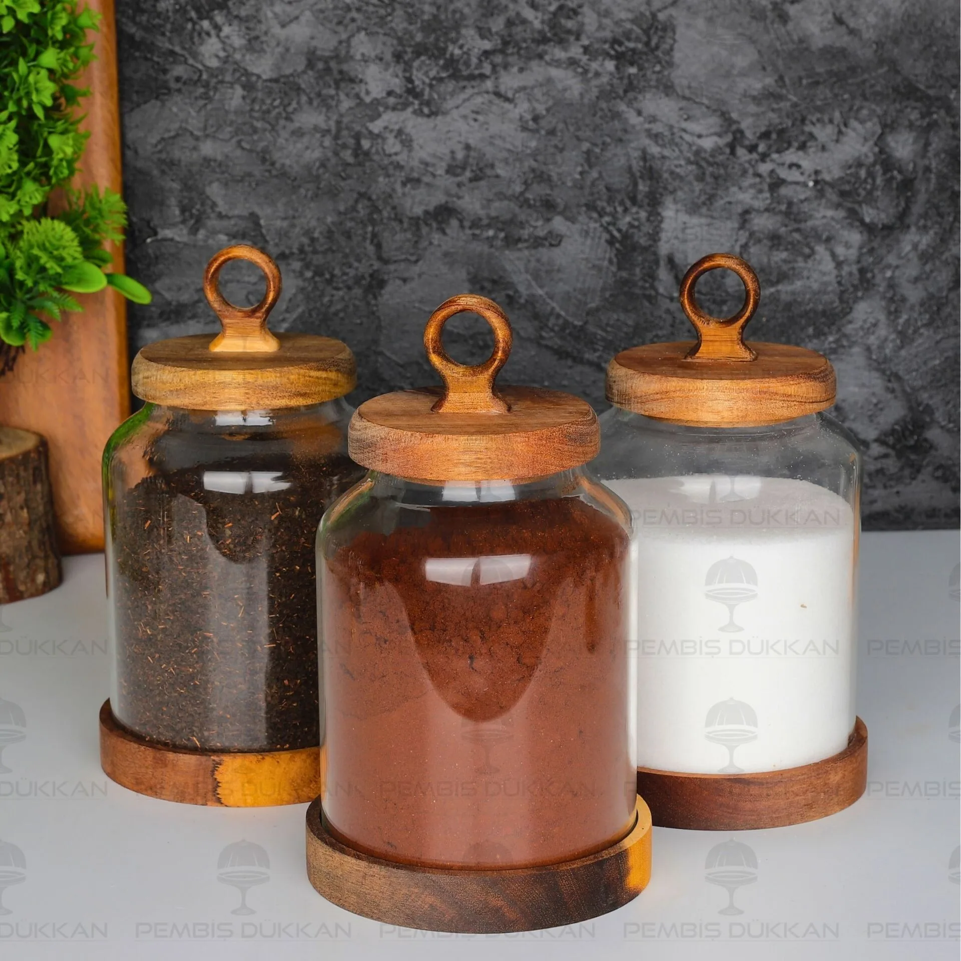 3LÜ LİLY VERNİKSİZ AKASYA KAPAKLI TEZGAH ÜSTÜ KAVANOZ SET (BOR011)