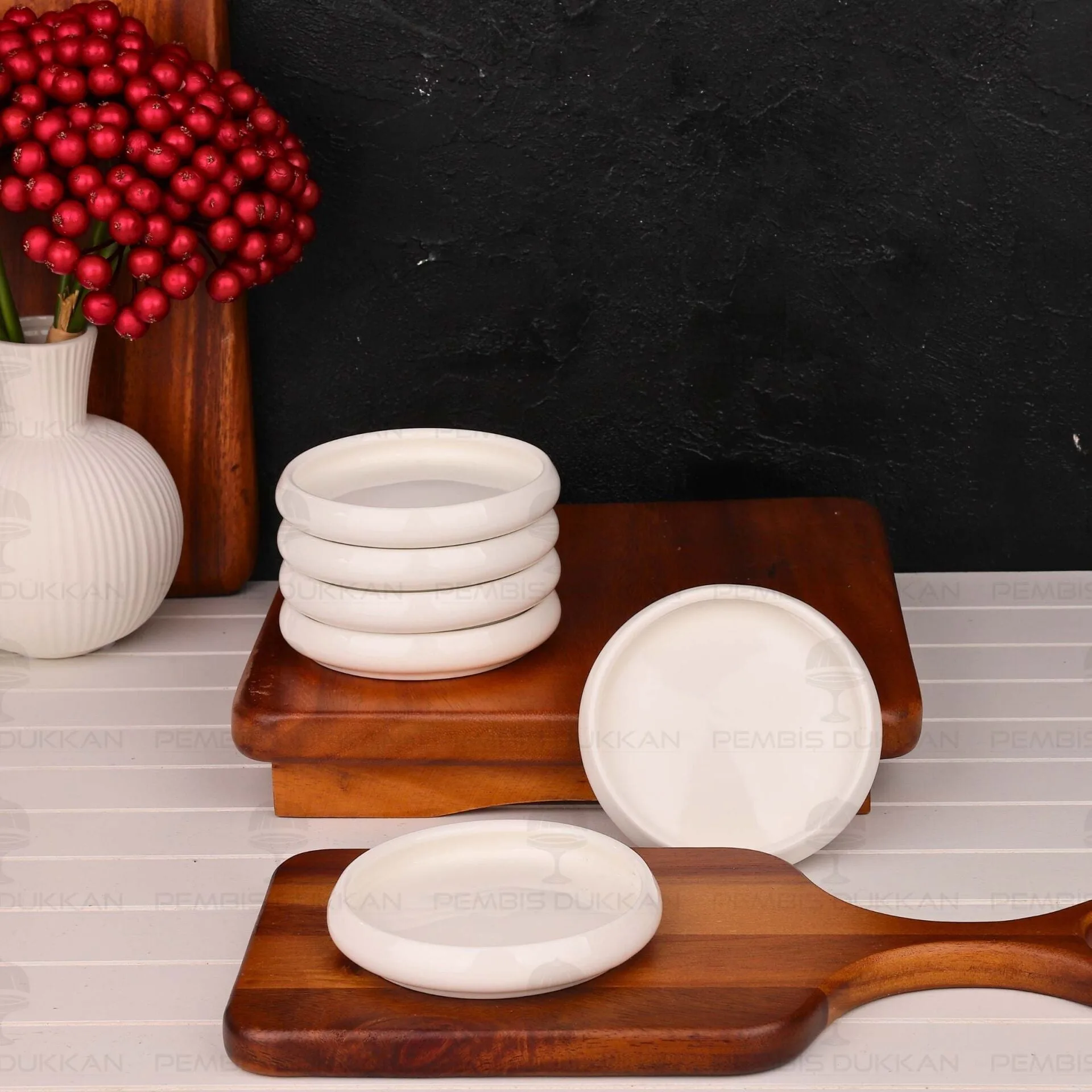 6 ADET VENTO Paçi 10.5CM PORSELEN DÜZ ÇAY TABAĞI & KASE (900330)