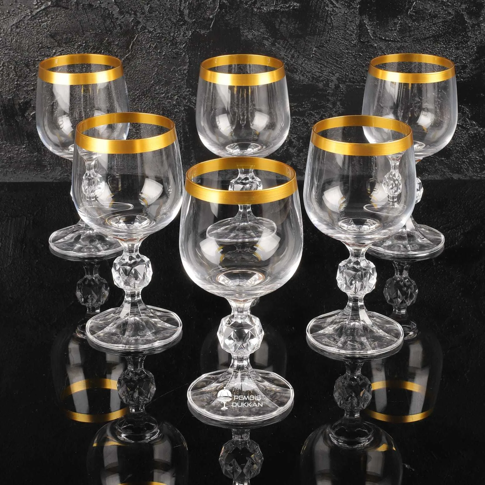 6LI 150ML STERNA KRİSTAL KAHVE YANI KADEH (SADE GOLD AĞIZLI)