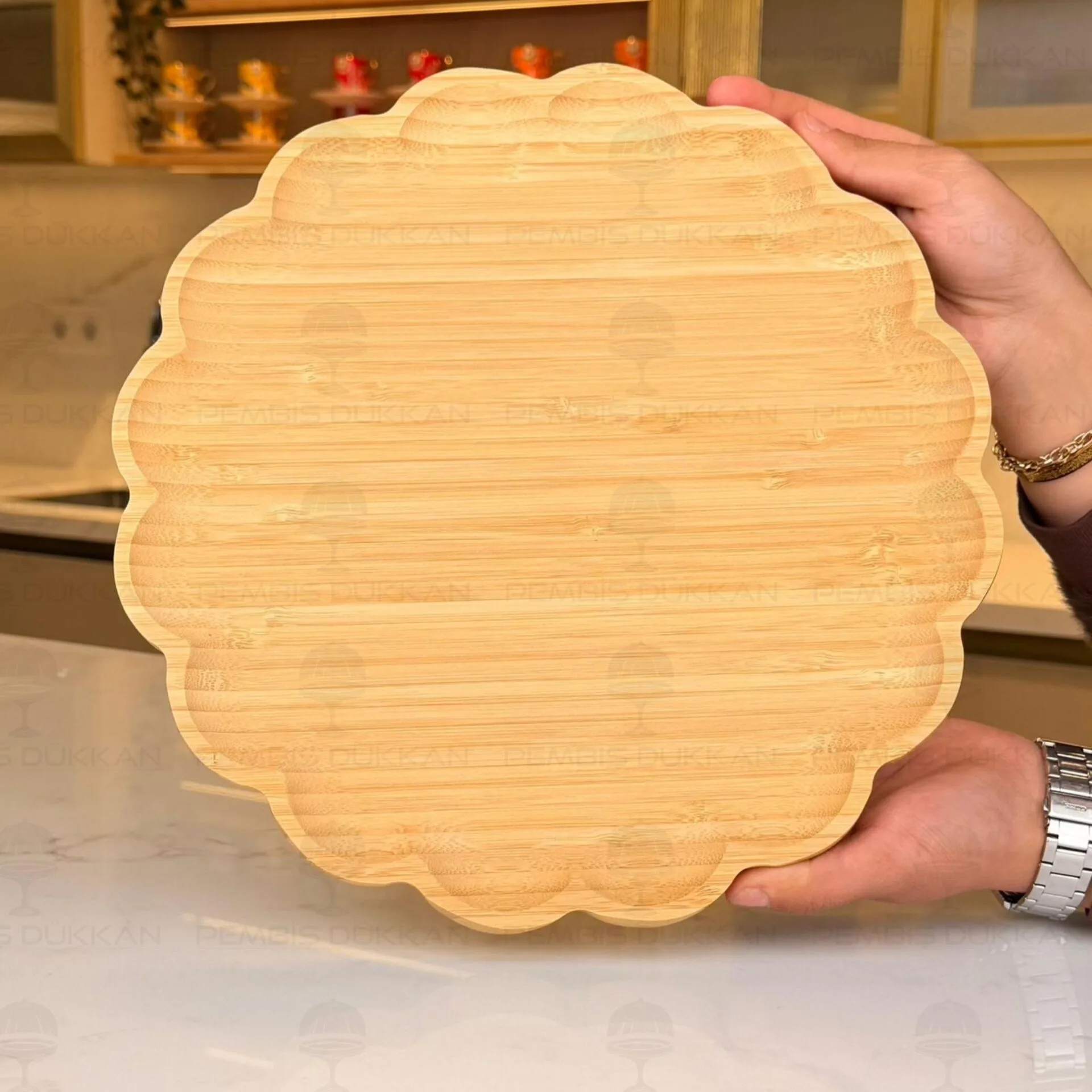 BAMBU 31CM PAPATYA YUVARLAK DÖNER MEKANİZMALI PEYNİR TABAĞI (7B257)