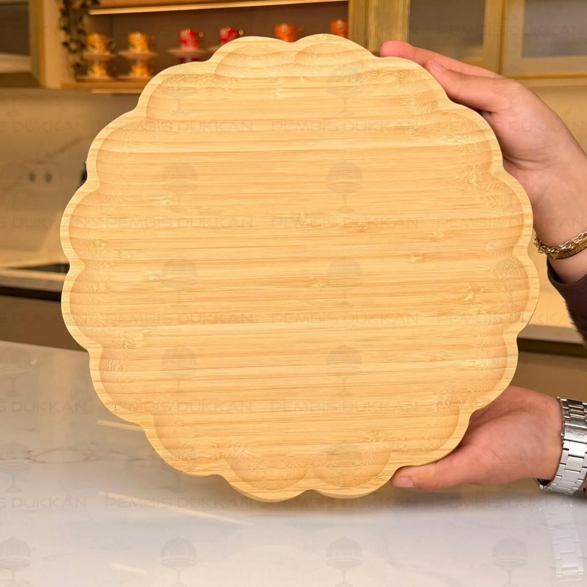 BAMBU 31CM PAPATYA YUVARLAK DÖNER MEKANİZMALI PEYNİR TABAĞI (7B257)