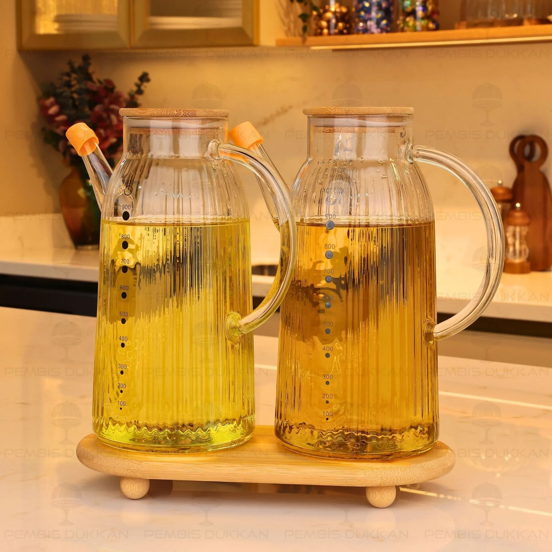 BAMBU ALTLIKLI, 2Lİ İNCE ÇİZGİLİ BAMBU YAĞDANLIK SET (GLA04 + 1526)