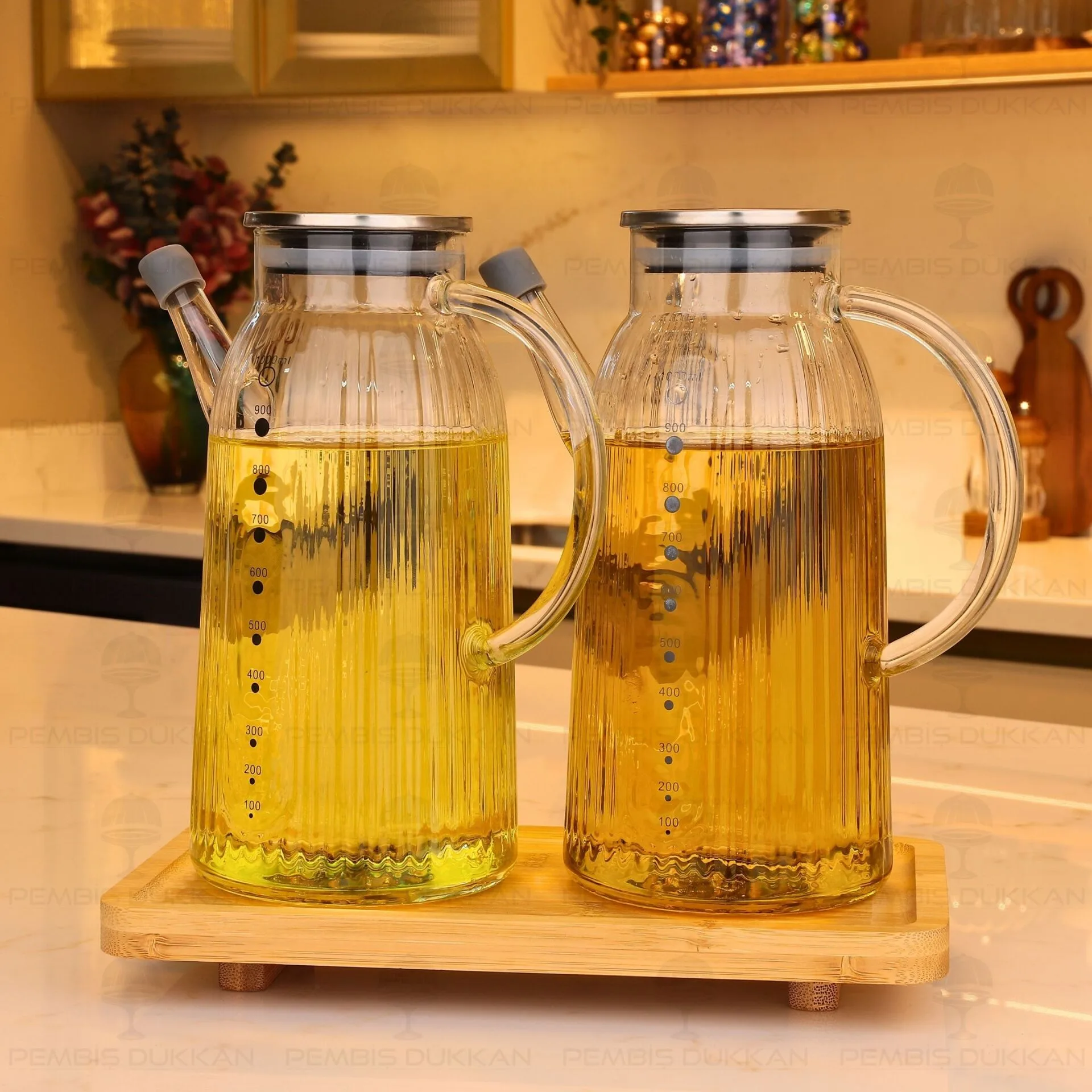 BAMBU ALTLIKLI, 2Lİ İNCE ÇİZGİLİ METAL YAĞDANLIK SET (GLA03 + 8B31)