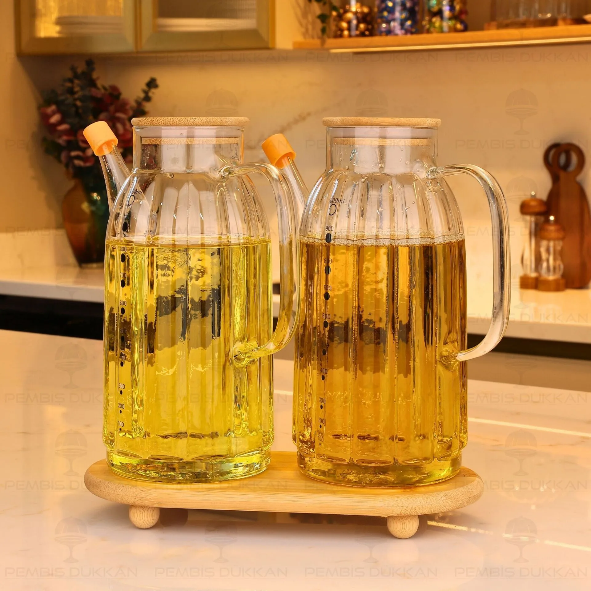 BAMBU ALTLIKLI, 2Lİ KALIN ÇİZGİLİ BAMBU YAĞDANLIK SET (GLA02 + 1526)