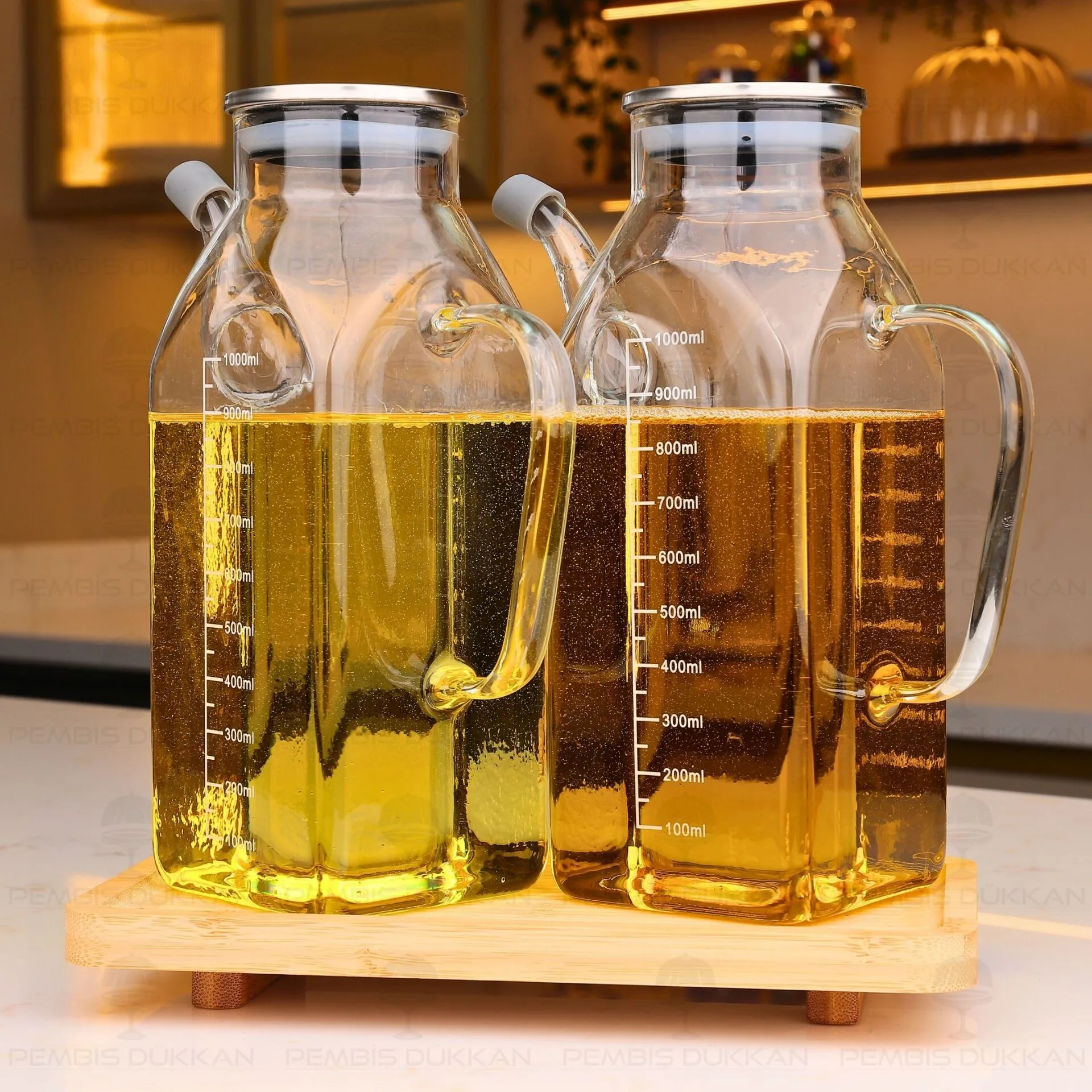 BAMBU ALTLIKLI, 2Lİ KARE METAL YAĞDANLIK SET (GLA013 + 8B31)