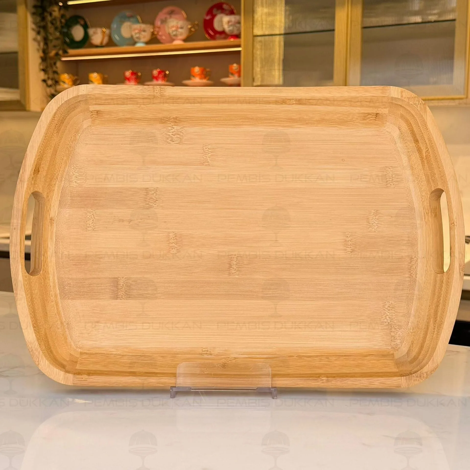 BAMBU DİKDÖRTGEN KULPLU TEPSİ BÜYÜK (7B281)