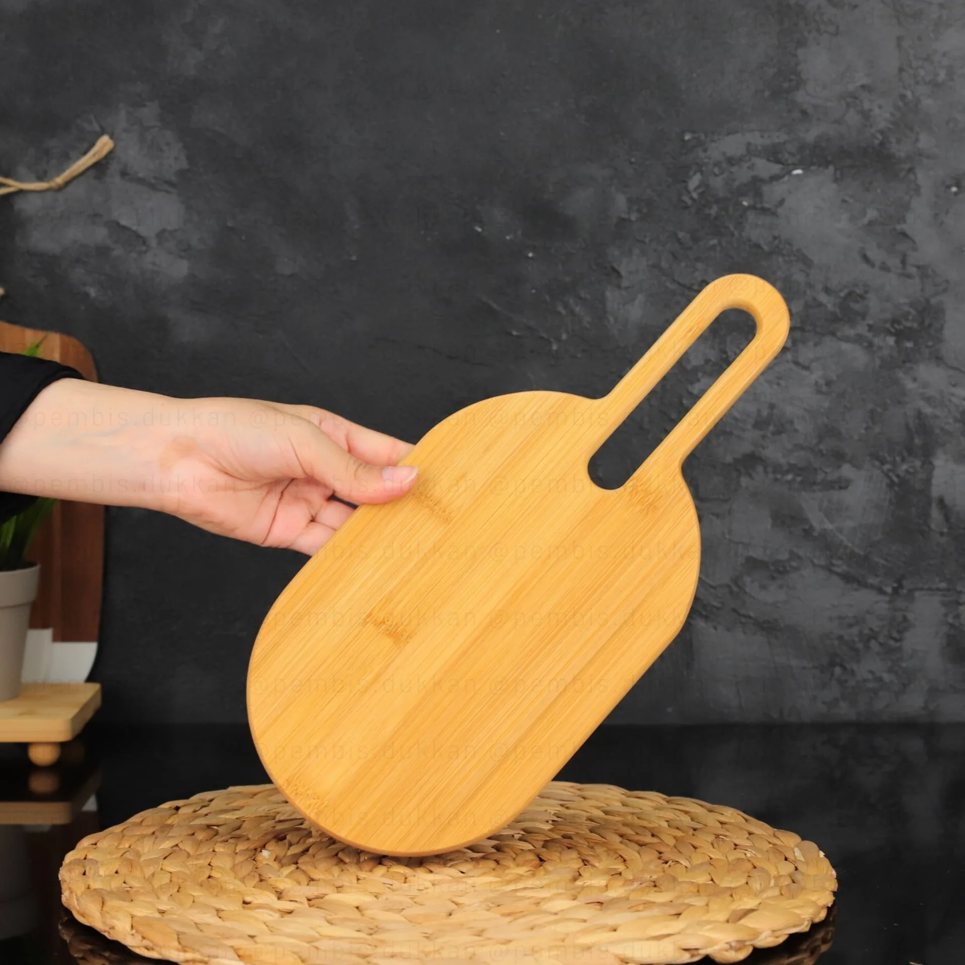 BAMBU OVAL KULPLU PEYNİR TABAĞI & TEZGAH ARKASI PANO (7B34)