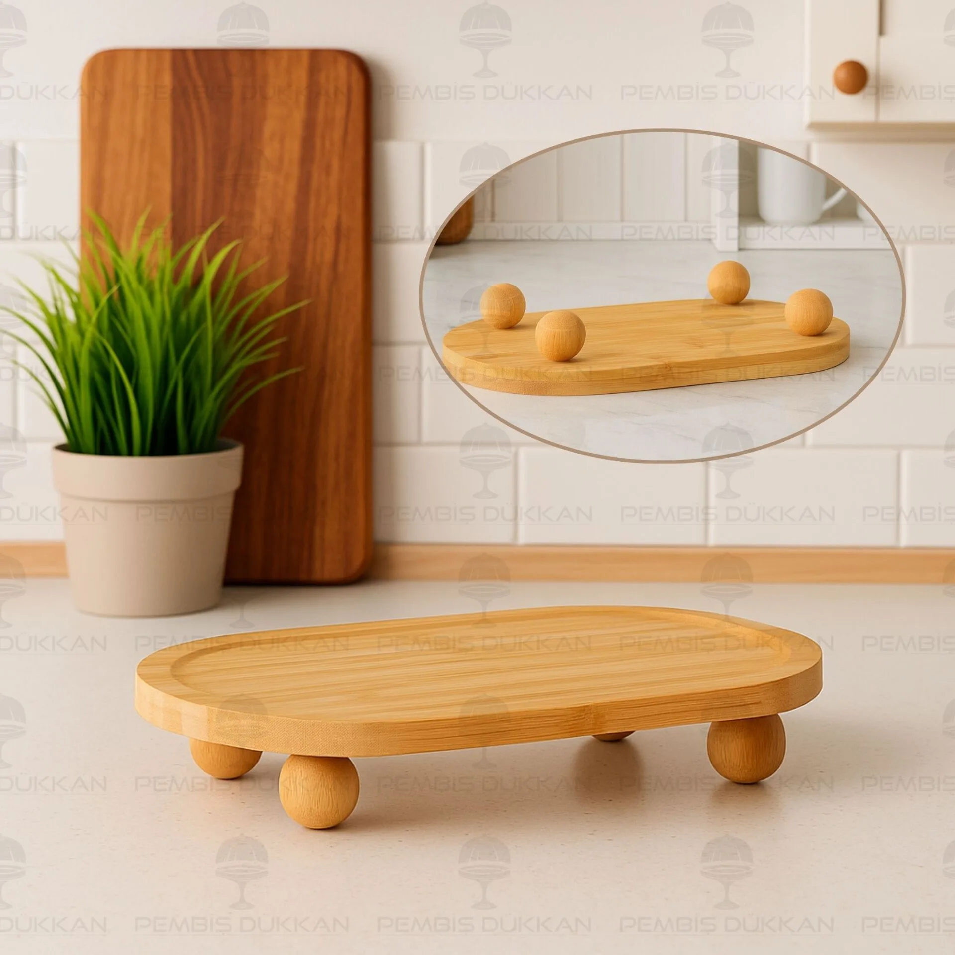 BAMBU OVAL TOP AYAKLI STAND & YAĞDANLIK ALTLIĞI (1094)