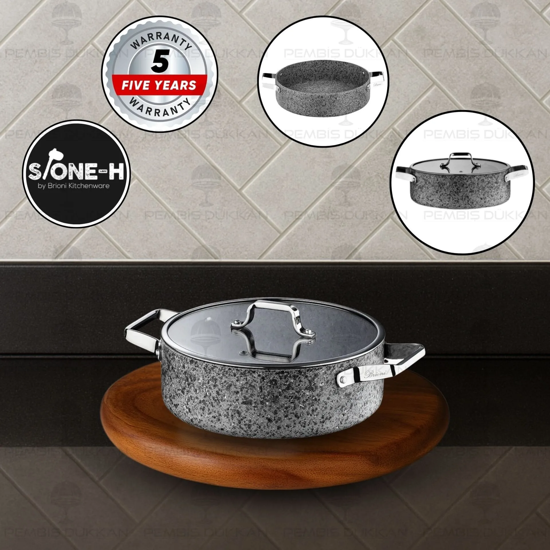 BRİONİ STONE-H 22 CM BASIK TENCERE