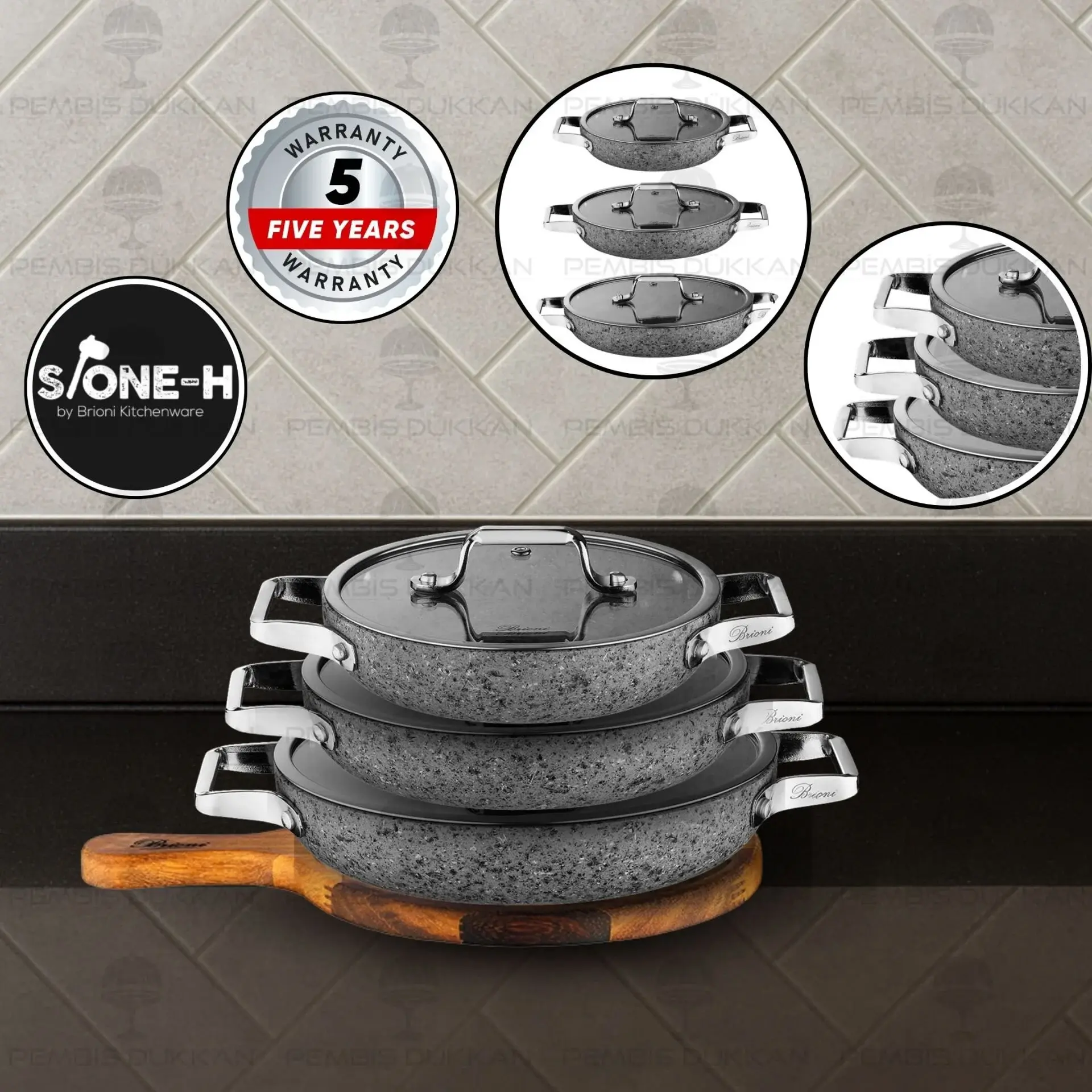 BRİONİ STONE-H 3LÜ KAPAKLI SAHAN SET