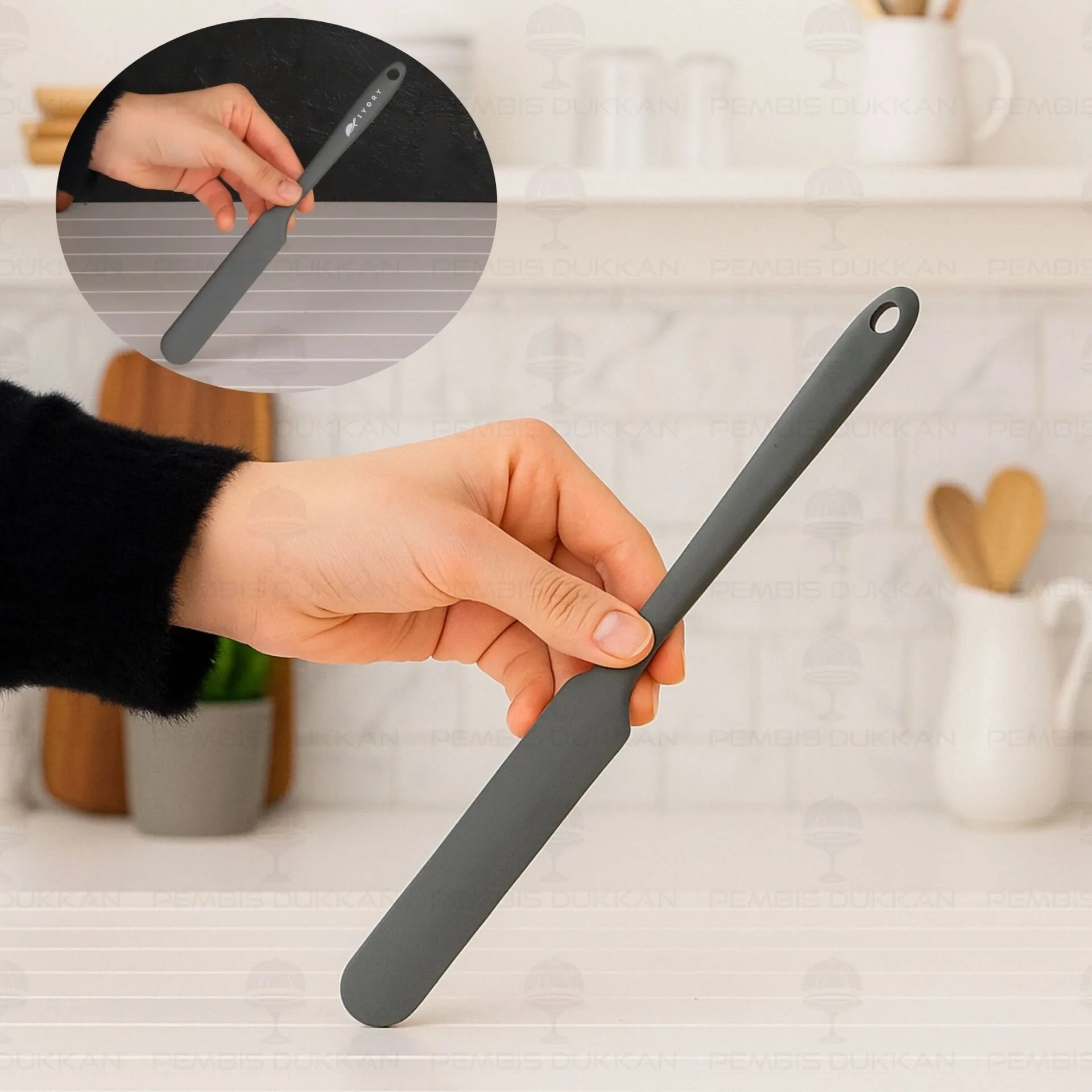 GRİ KÜÇÜK SİLİKON KREMA SPATULASI İVY (SL106)
