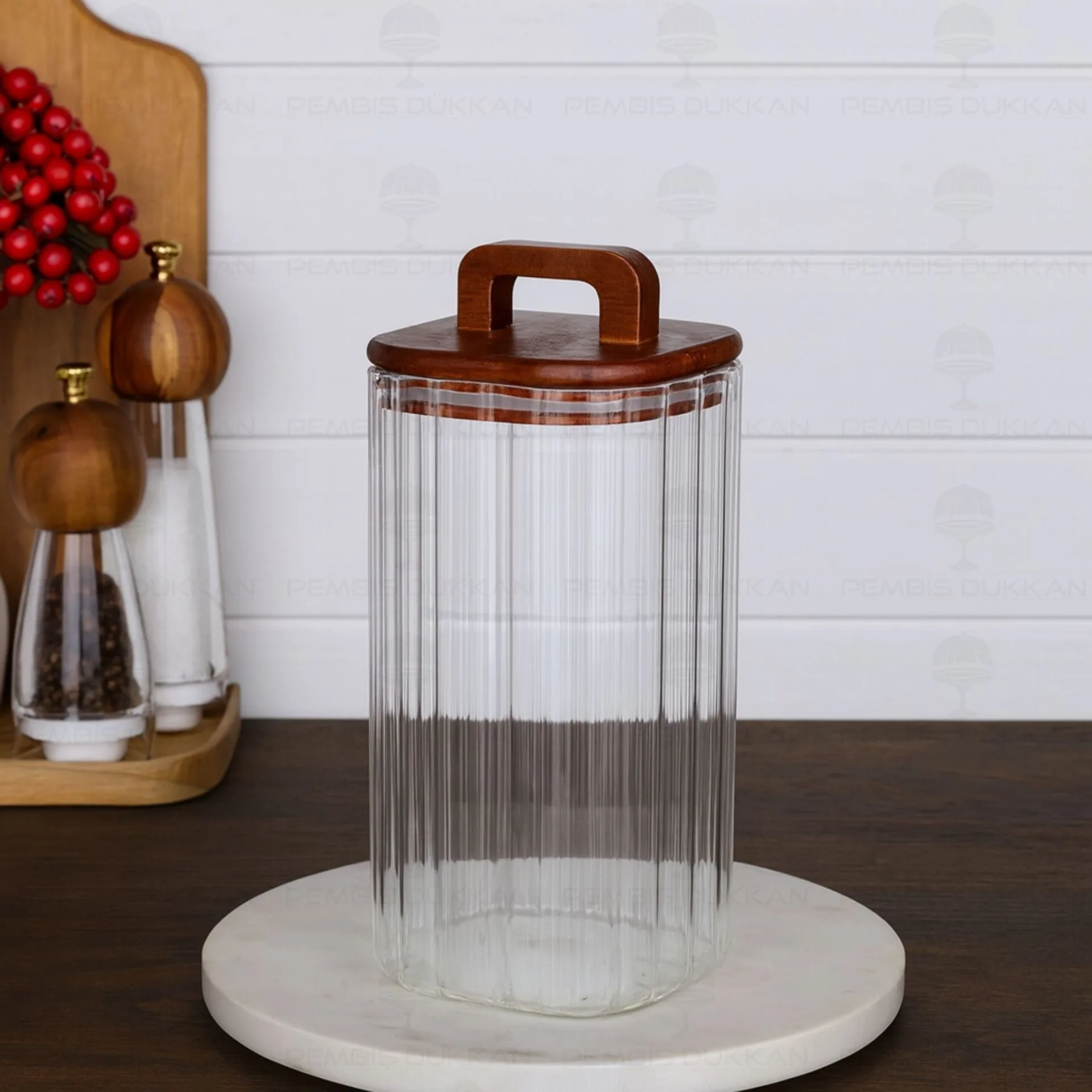 KARE EMİLLA 1500ML AKASYA KAPAKLI, ÇİZGİLİ KAVANOZ (BOR 091)