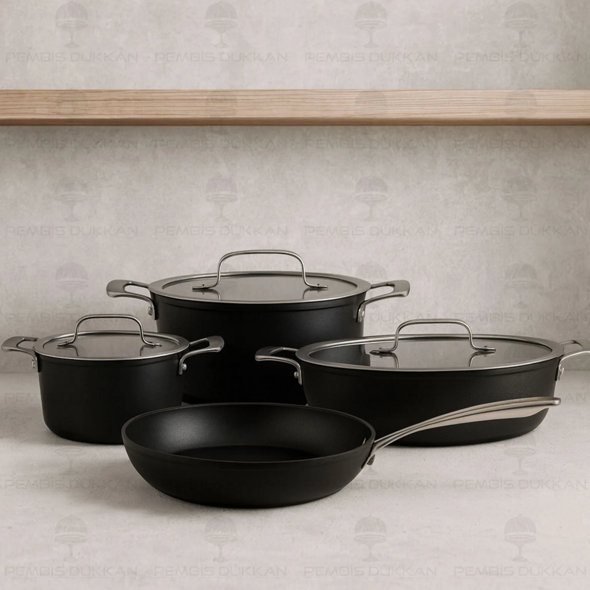 LEAF 7 PARÇA SİYAH TENCERE SET