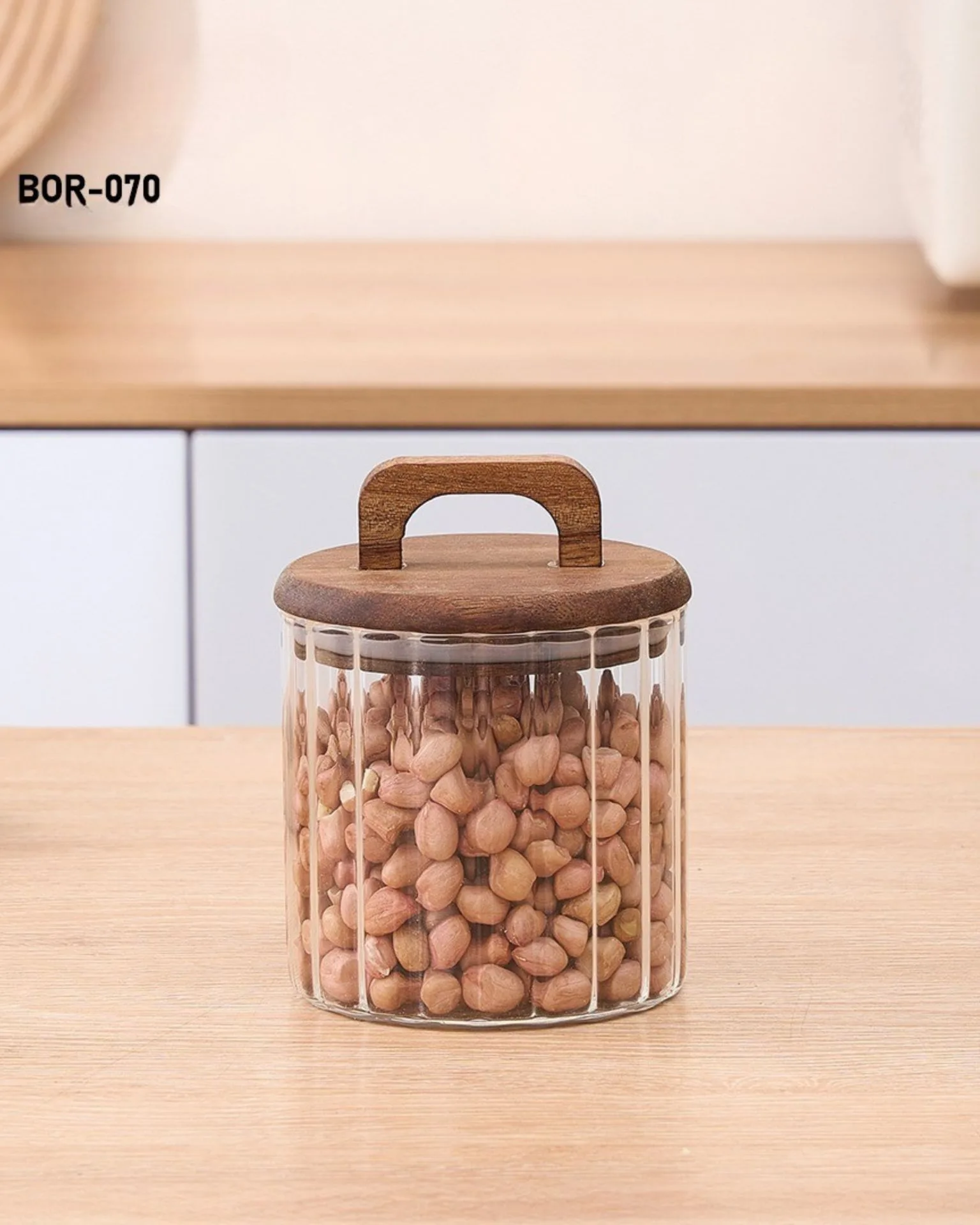 NOVA 650ML AKASYA KAPAKLI, ÇİZGİLİ KAVANOZ (BOR070)