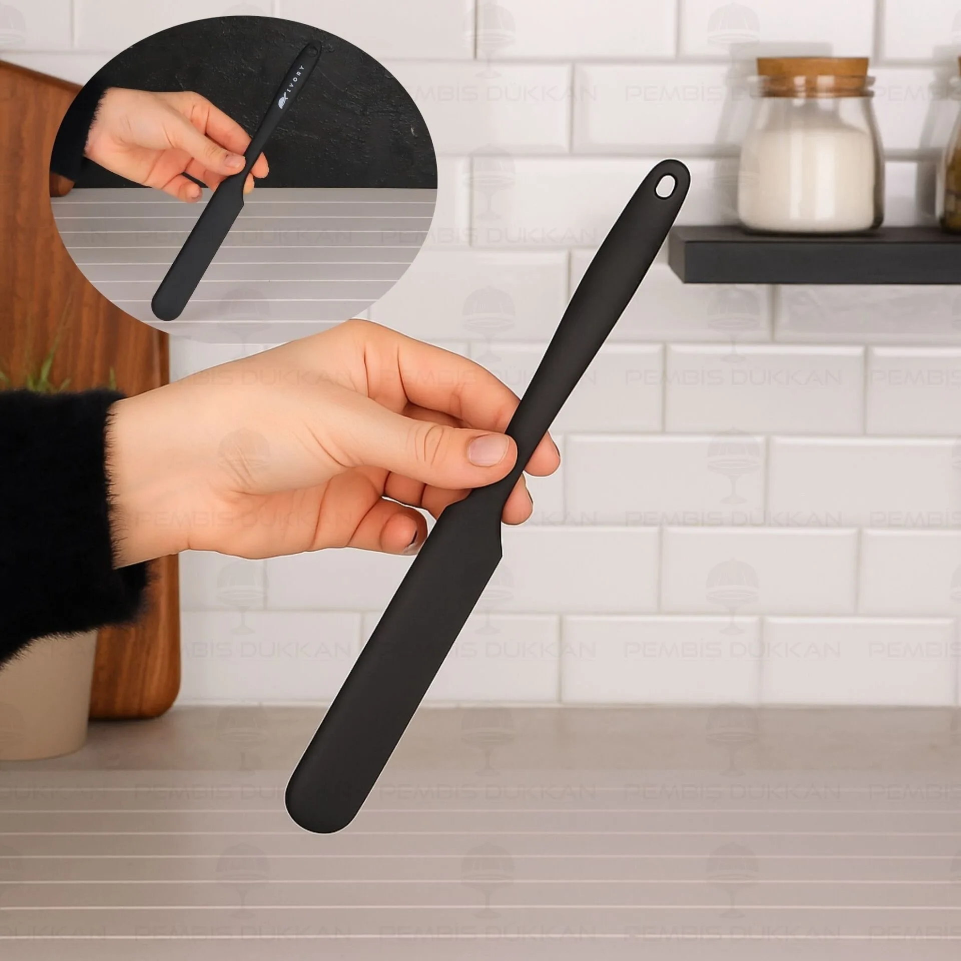 SİYAH KÜÇÜK SİLİKON KREMA SPATULASI İVY (SL106)